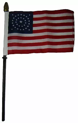 34 Star USA Circular American 4 X6  Flag Desk Set Table WOODEN Stick Staff • $6.44