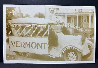 Postcard Antique Parade Car Covered In Flowers Vermont Deer Head RPPC • $12