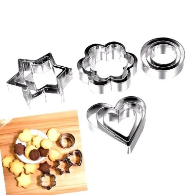 £3.29 • Buy Fancy Shapes Set Of 12 Metal Cookie Cutters Round Heart Flower Star Biscuit Uk