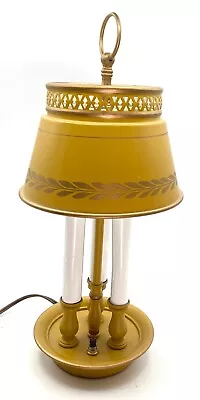 Vintage Tole Table Lamp 3 Candlestick Bulbs Harvest Gold Electric 1970s 15  Tall • $58
