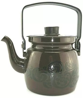 Small Dark Brown Metal Teapot With Black Scroll Like Design HAS RUST • $24.75