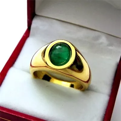2.30 Ct Oval Natural Green Jade Men's Wedding Ring 14K Yellow Gold Plated  925 • $149.39