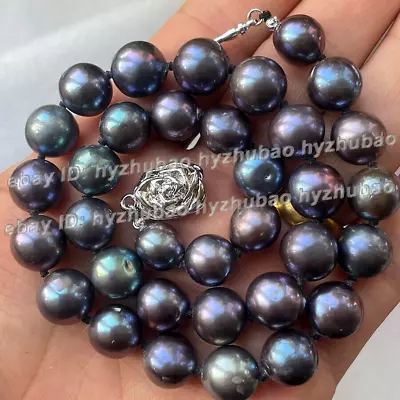 Big 11-12mm Real Round South Sea Black Baroque Edison Pearl Beads Necklace 18  • $15.95