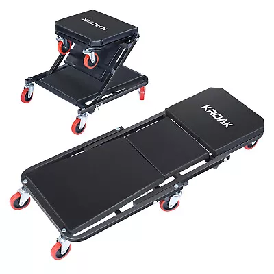 KROAK 2in1 Folding Creeper 330 Lbs 360°Rolling Garage Stool Mechanics Shop Chair • $54.95