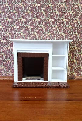 Dollhouse Fireplace With Shelves & Brick Surround Wood White Finish 1:12 Scale • $22.99