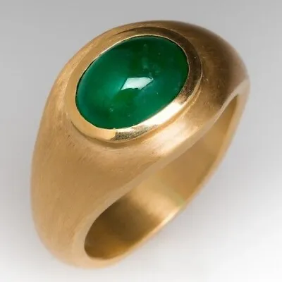 Antique 3.70 Ct Simulated Jade Cabochons Men's Wedding Ring 14K Yellow Gold Over • $311.67