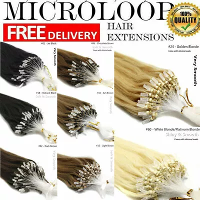 Micro Ring Loop Link Micro Beads Hair Extensions European Remy Human Hair100-200 • $31