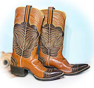 Vintage Cowboy Boots~Western Neolite~Tribal Multi-Stitching Leather • $152.50