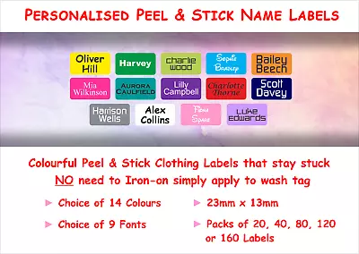 Personalised Stick On Clothing Name Labels Sticker Uniform Labels Care Home PS1 • £12.50