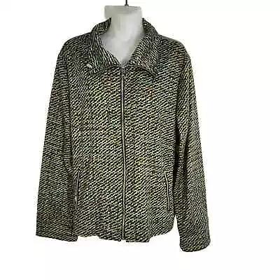 Erin London Womens Jacket Sz XL Green Full Zip Pockets Drawstring Collar Stretch • $22.89