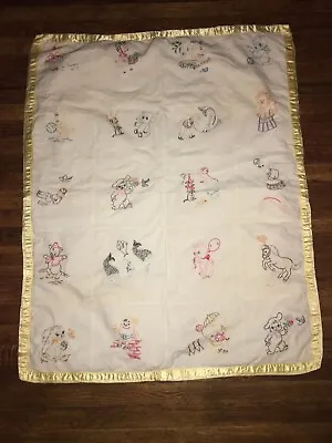 Vintage Circus Animals Nursery Rhyme Embroidered Baby Quilt Blanket Squares • $35