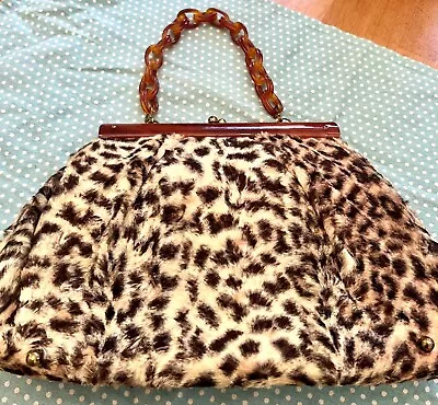 60’s Vintage Leopard Handbag With Faux Tort Chain Link Handle • $75