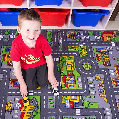 Children's Kids Rugs Town Road Map City Cars Toy Rug Play Village Mat 95 X 133cm • £19.95