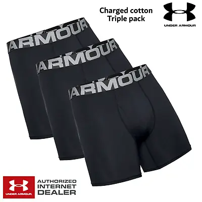 Under Armour Boxer Shorts Charged Cotton X3 Pack Boxer Jock Mens Boxer Trunks 6  • £31.99