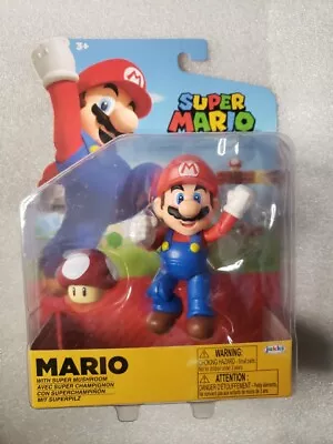 Jakks Pacific World Of Nintendo 4  MARIO W/SUPER MUSHROOM Figure • $10.50