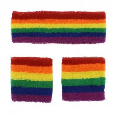 Unisex Gay Pride Rainbow Stripe Headband And Wristbands Set Brand New • £4.99