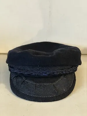 Vintage  Greek Fisherman Cap Made In USA Classic Sailor Hat Navy Blue Wool Nylon • $19.99