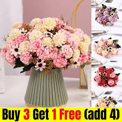 15 Heads Artificial Silk Fake Flowers Bunch Bouquet Wedding Home Party Decor • £3.52