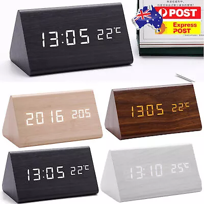 Digital Alarm Clock Wooden Table Desk Bedside LED Clock With Temperature Display • $26.95