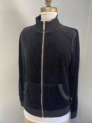 MICHAEL KORS Black Velvet Velour LARGE Silver Zip Knit Collar Jacket • $5.98