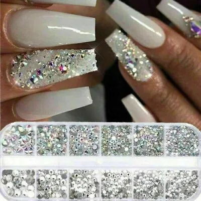 Crystal AB Rhinestones Nail Art Gems Diamante Round 3D Decoration UK STOCK • £3.20