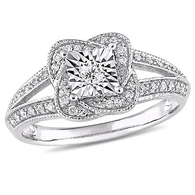 925 Sterling Silver 1/5CT Cubic Zircon Twisted Square Halo Engagement Ring • $255