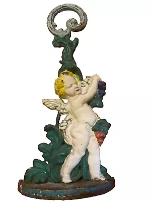 Vintage 1950s Large Heavy Angel Cherub Door Stop CAST IRON Door Holder 15 Inch • $198