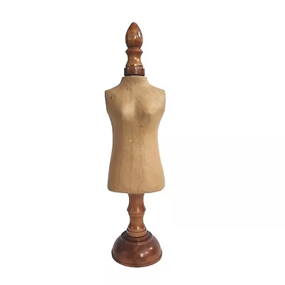 Vtg Mini Dress Form Mannequin Decor Paper Mache Carved Wood Spindle Base Stand  • $39.99