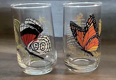 $16 • Buy Brockway Glass Set Of 2  Vega Butterfly Series Tumblers Vintage MCM