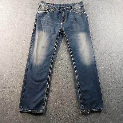 True Religion Jeans Mens Size 40 36x32 Ricky Distressed USA Made MISSING BUTTON • $41.85