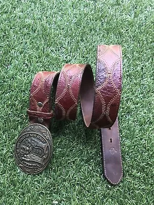 Vintage JUSTIN Men's Ostrich Leather Belt W/ New Jersey Buckle Brown Size 42 • $40