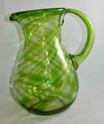 MEXICO BLOWN GLASS PITCHER Lime Green Swirl Handblown Gift Dishes Artisan  • $22.75