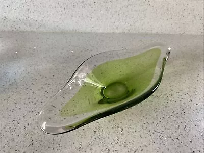 1960’s Murano Art Glass Bowl Modernist Retro Bowl Green Glass Elongated Bowl • £19.99