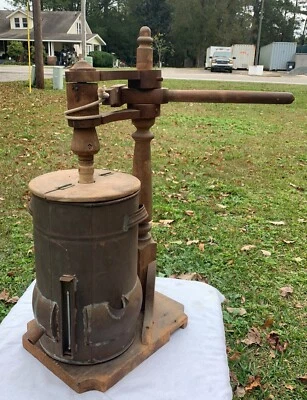 $225 • Buy Antique Wood Metal Butter Churn  J.T. Large & Son Williamsburg NY Thermometer