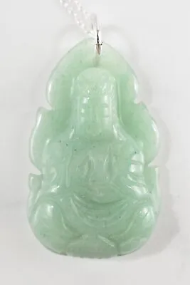 Fancy Vtg High Grade Buddha Carved From Aventurine+18  Sterling Silver Necklace • $38