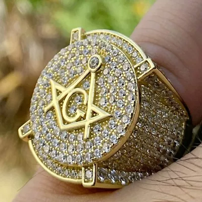 4Ct Real Moissanite Masonic Master Mason Engagement Ring 14K Yellow Gold Plated • $239.99