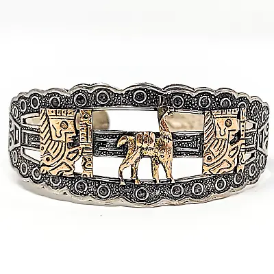 Peruvian Alpaca 925 Sterling Silver / 18K Gold Vintage Cuff Bracelet 6  • $99.99