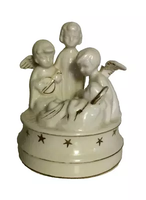 Schmid 3 Porcelain Angels & Baby Jesus Revolving Music Box~USED~Silent Night • $8.05