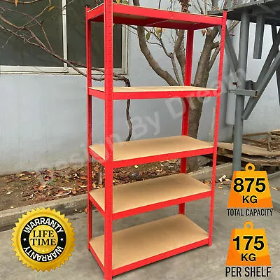 Red Garage Shed Racking Storage Shelving Unit Boltless Metal Shelves 5 Tier Shop • £22.20