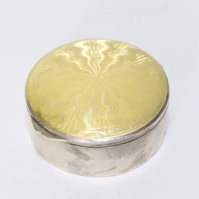 £95 • Buy Antique Art Deco Solid Silver Yellow Guilloche Enamel Pill Or Trinket Box, 1921.