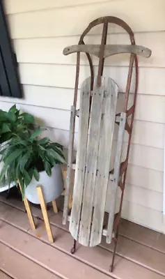 Antique Wooden Snow SledWinter Holiday DecorSpeedway ModelFront Porch Decor • $120