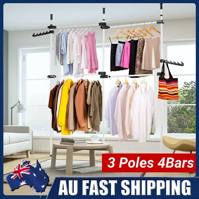 Telescopic Wardrobe Organizer Heavy Duty Movable Hanging Rail Garment Rack NEW • $49.98