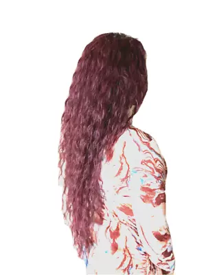 20in Long Burgundy Uncut Lace Front Wig With A Middle Part And Wavy Style  • $50