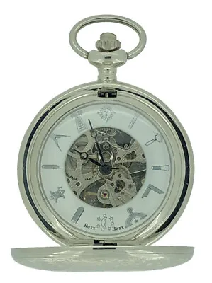 New Mechanical Silver Tone Double Hunter Masonic Pocket Watch And Chain • £29.95