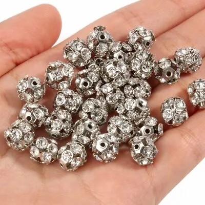 50pcs Rhinestone Beads Crystal Loose Spacer Round Jewelry Making 6mm 8mm 10mm • $3.88