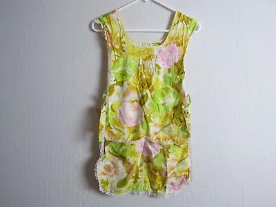 Vintage Handmade Floral Apron Artist Smock Front Back Tie Sides Pocket Size S • $17