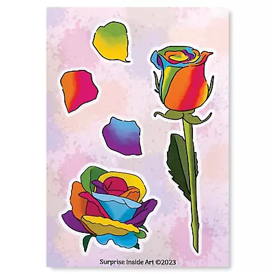 Lot Of 5 Sticker Sheets: Rainbow Roses Vinyl & Water Resistant • $8.25