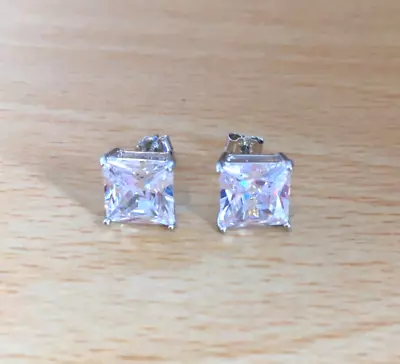 £12.99 • Buy 7mm Square Princess Cut Diamond-Unique Stud Earrings 925 Sterling Silver