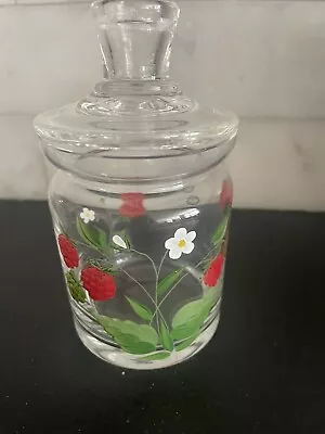 Vintage Clear Lidded Glass Jam Jar  Raspberries Flower &leaves  Hungary-euc • $17.99