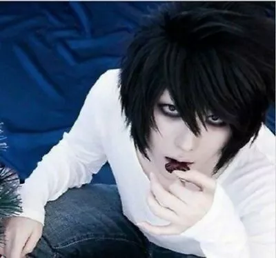 New For Cosplay  L·Lawliet Short Layered Hair Wig Black +Wig Cap • $14.18